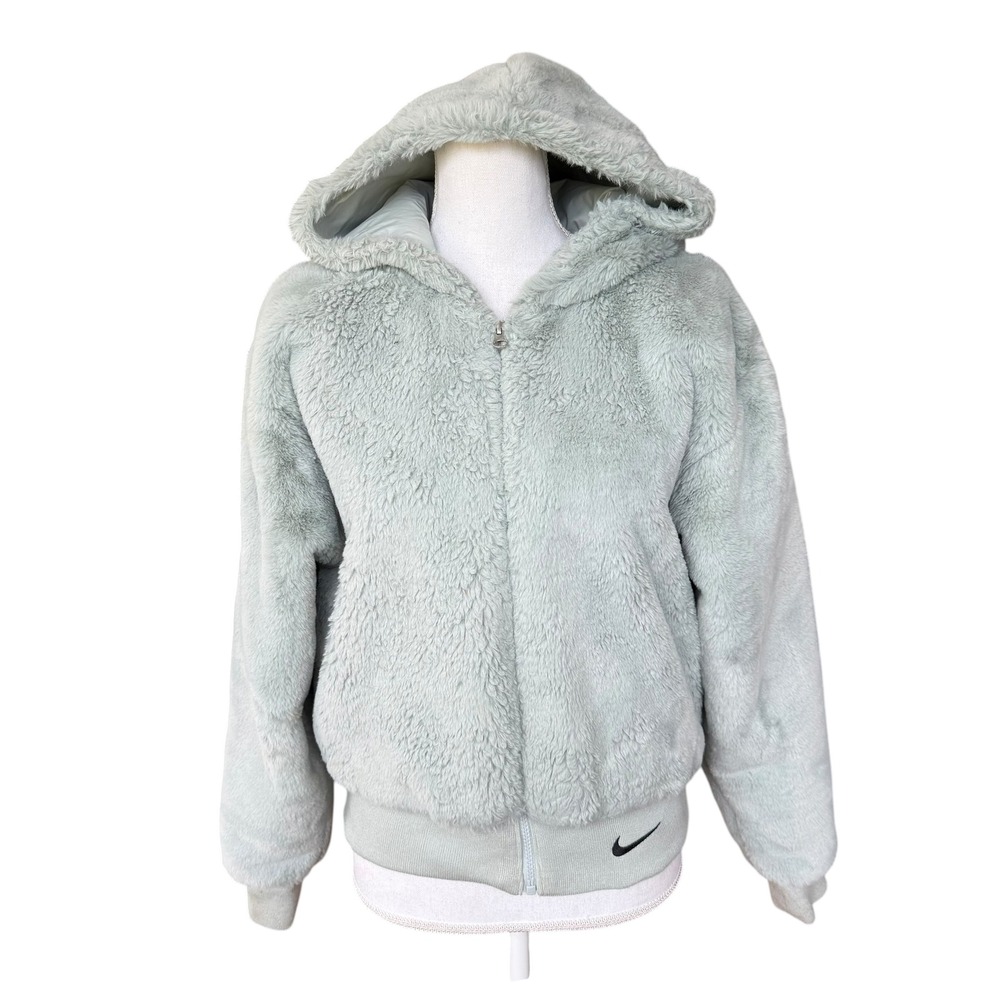 Nike Sportswear Women's Faux Fur Full-Zip Hoodie Sage Green DD5116-013 XS - Picture 2 of 11